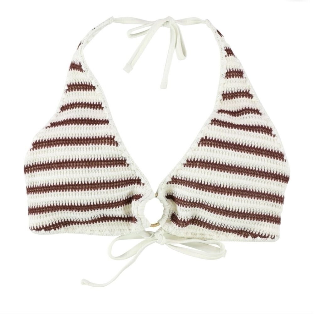 AERIE Crochet Stripe Bikini Swim Triangle Top Brown Beige Size Medium